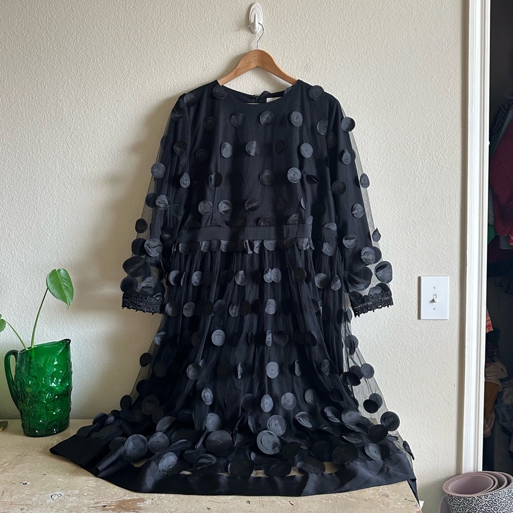 Dainty Jewells Black Polka Dot Applique Midi Dress - Picture 1 of 15